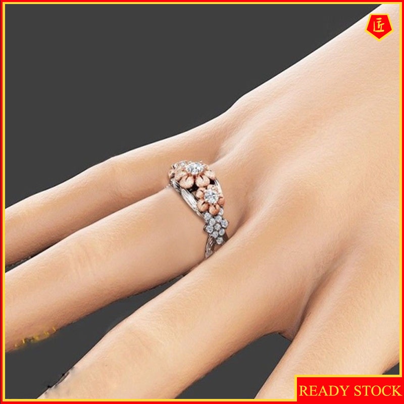 [Ready Stock]18K Rose Gold Flower Color Separation Ring for Women