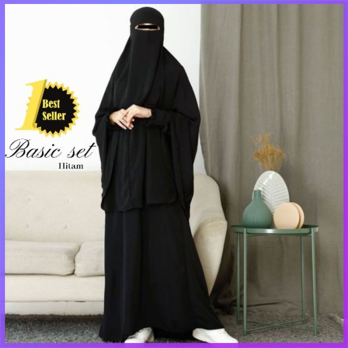 TERBARU     Promo Gamis sunnah gamis set cadar basic set syari hitam