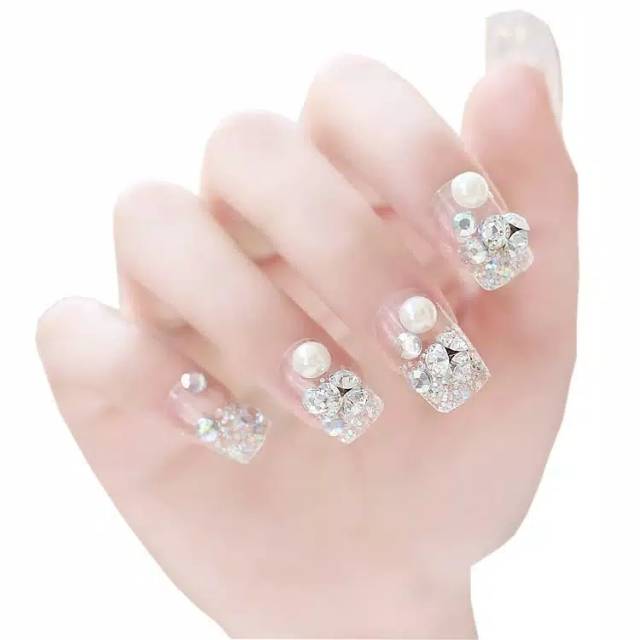 (GRP - GRPO) Wedding fake nail Gliter Rhinestone Pearl kuku palsu pernikahan hias 3D