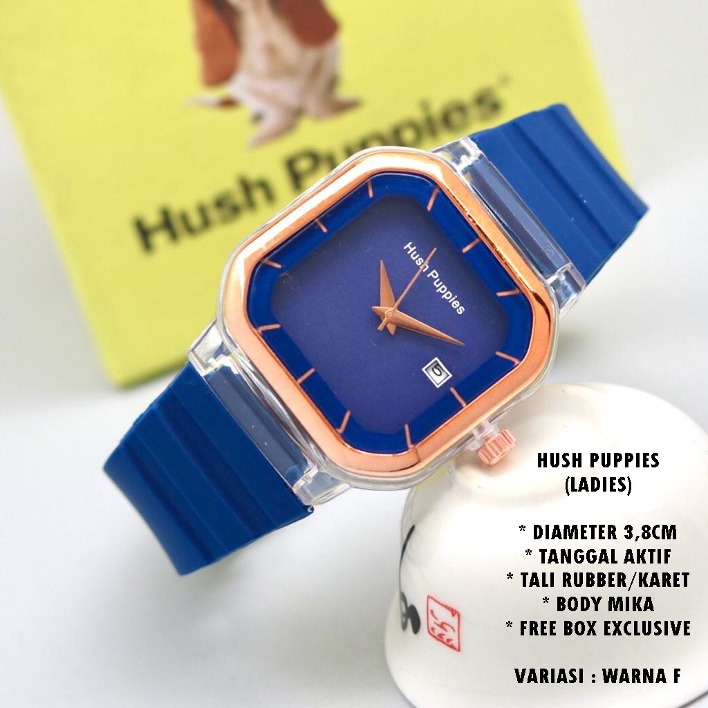 (FREE BOX) JAM TANGAN WANITA HUSH PUPPIES TALI RUBBER BODY SEGI TANGGAL AKTIF