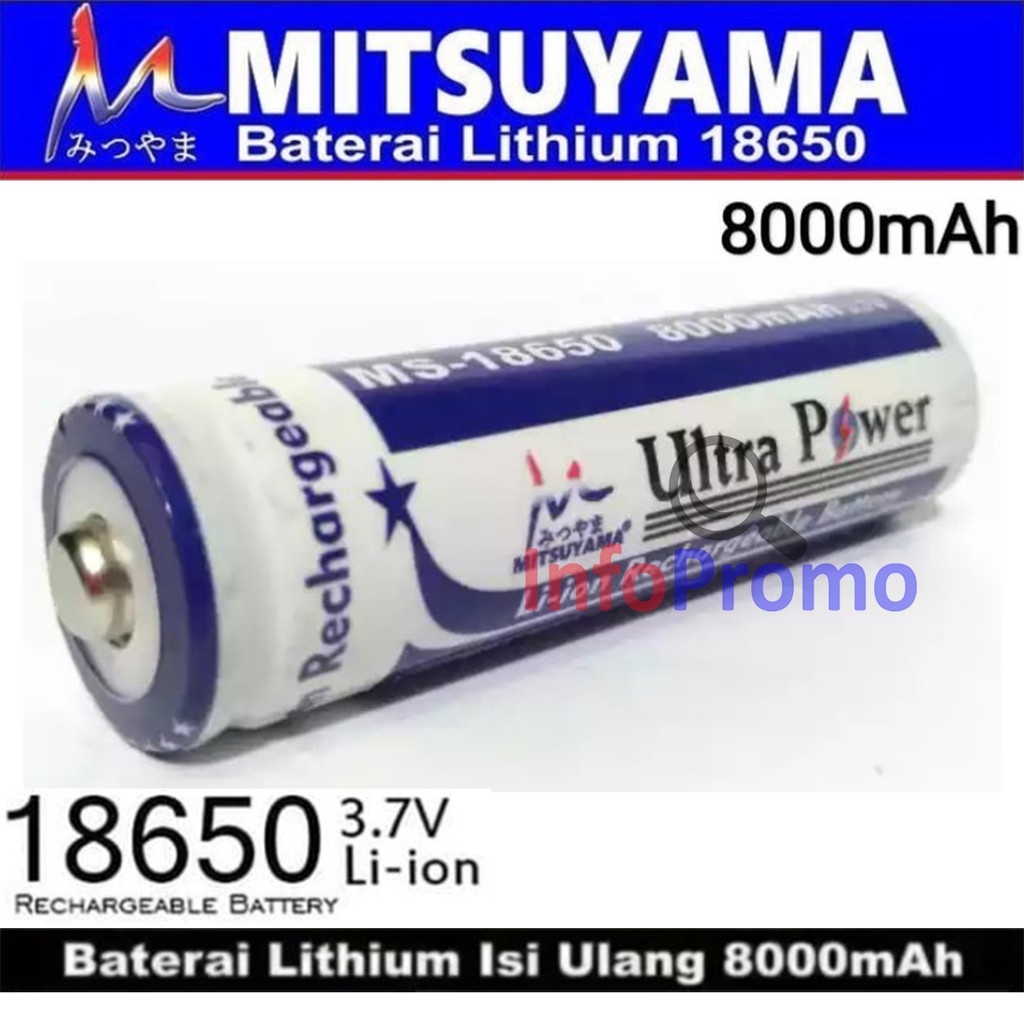 Paket Charge Baterai 18650 1 Slot dan Ultra Power 8000mAh Mitsuyama CHG-18650 MS-18650 Original