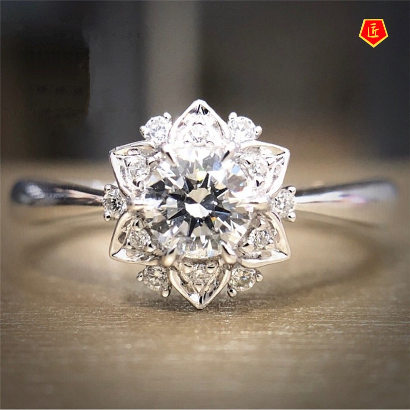 [Ready Stock]Luxury Flower Ring Full of Diamonds Simple and Elegant