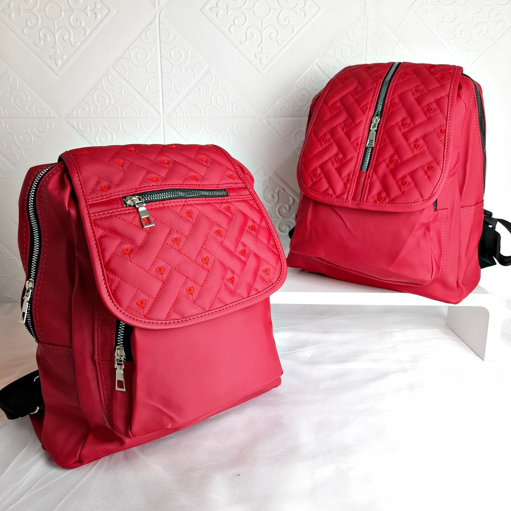 Tas Ransel Besar Wanita Backpack Polos Dan Bordir Bahan Nylon KT086 KT087 KT088 KT102 KT103