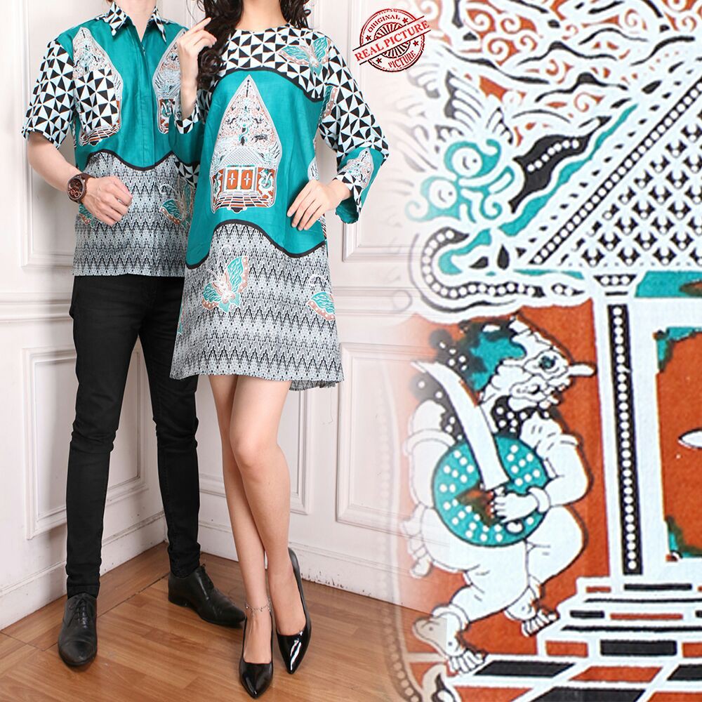 Miracle Shop Couple Batik Bella Atasan Tunik dan Kemeja Batik Pria