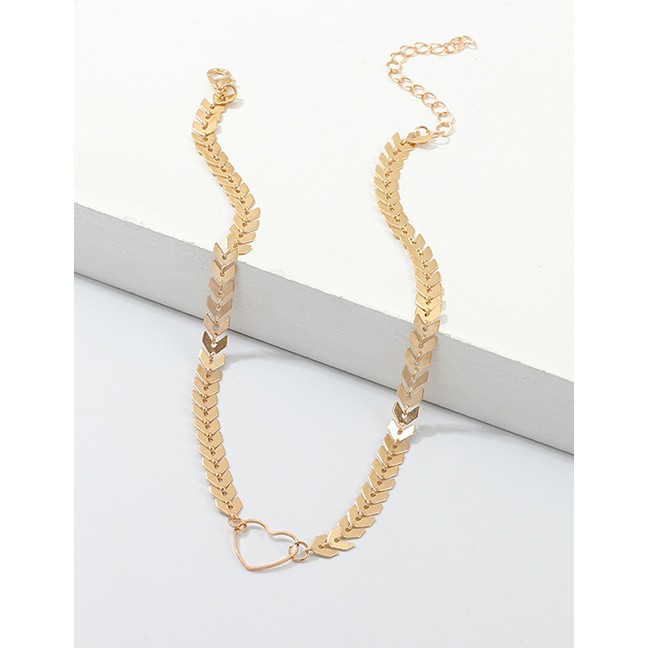 LRC Kalung Fashion Gold Openwork Love Alloy Leaf Fish Scale Necklace D57245