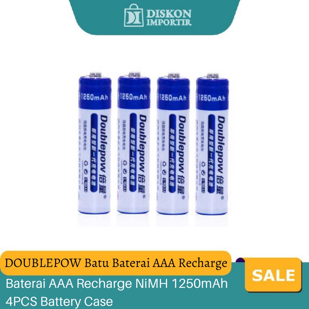 DOUBLEPOW Batu Baterai AAA Recharge NiMH 1250mAh 4PCS Battery Case