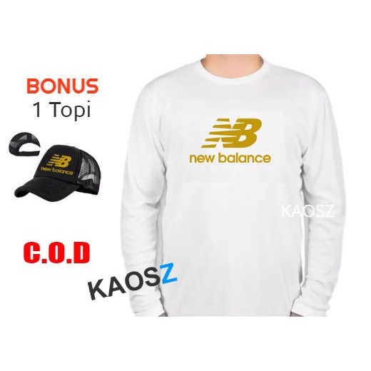 BONUS Topi - Kaos Distro NB Gold Premium Fashion Pria Wanita Lengan Panjang