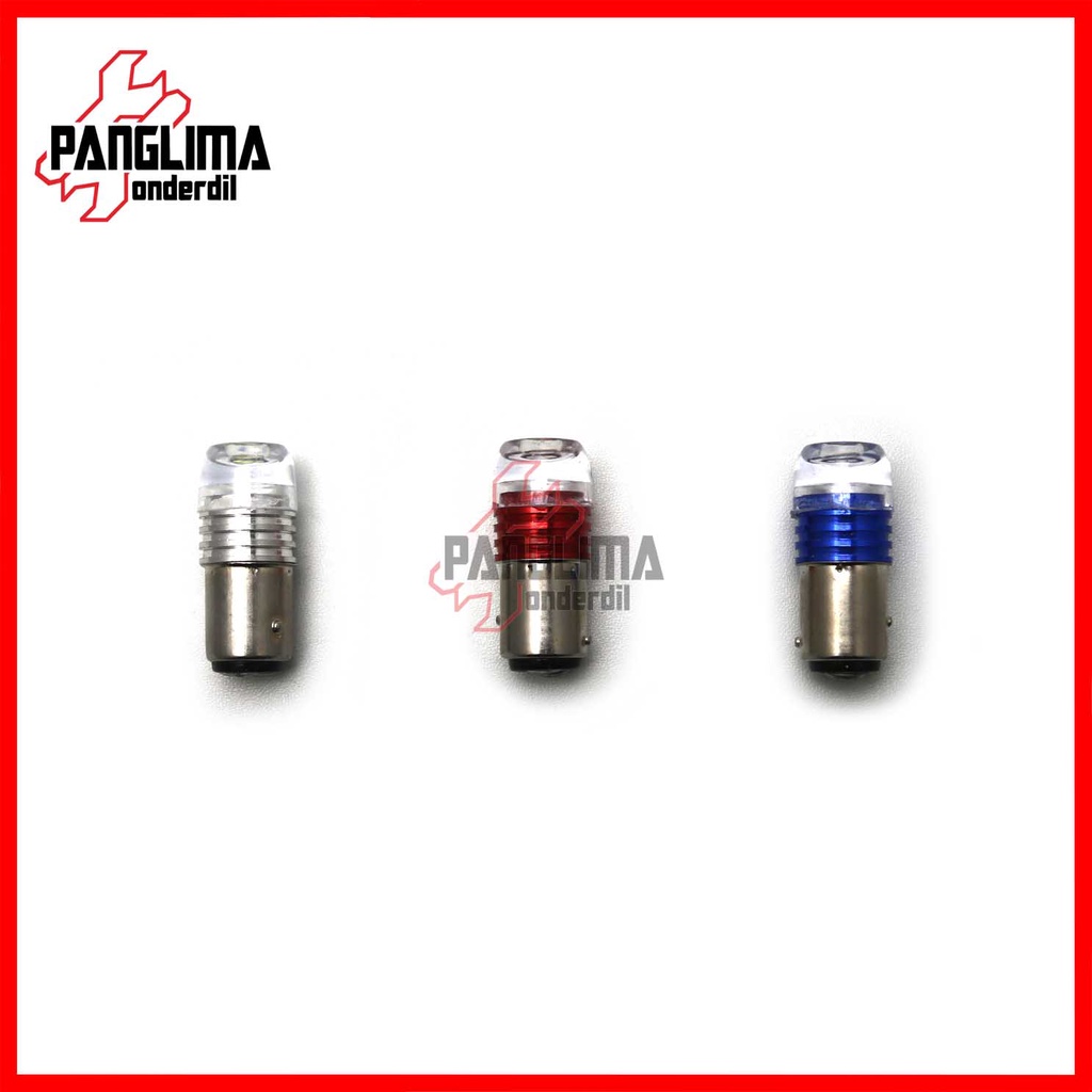 Bohlam Stop Boyonet 3 Titik-Mata Lampu LED SMD Flash Merah-Biru-Putih Stoplamp-Stop Lamp-Belakang Motor Mobil