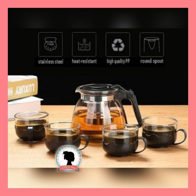 Teapot set saringan (khusus instan) Teapot Mini 5pc Saring Hitam Teko Gelas