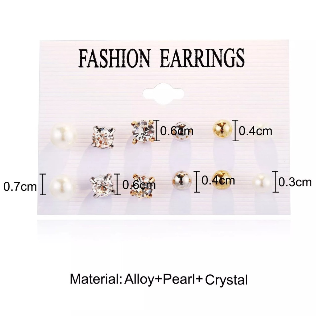 SET 6PCS Anting Gaya Korea Mutiara Lingkaran Permata untuk Wanita Women Earrings Piercing