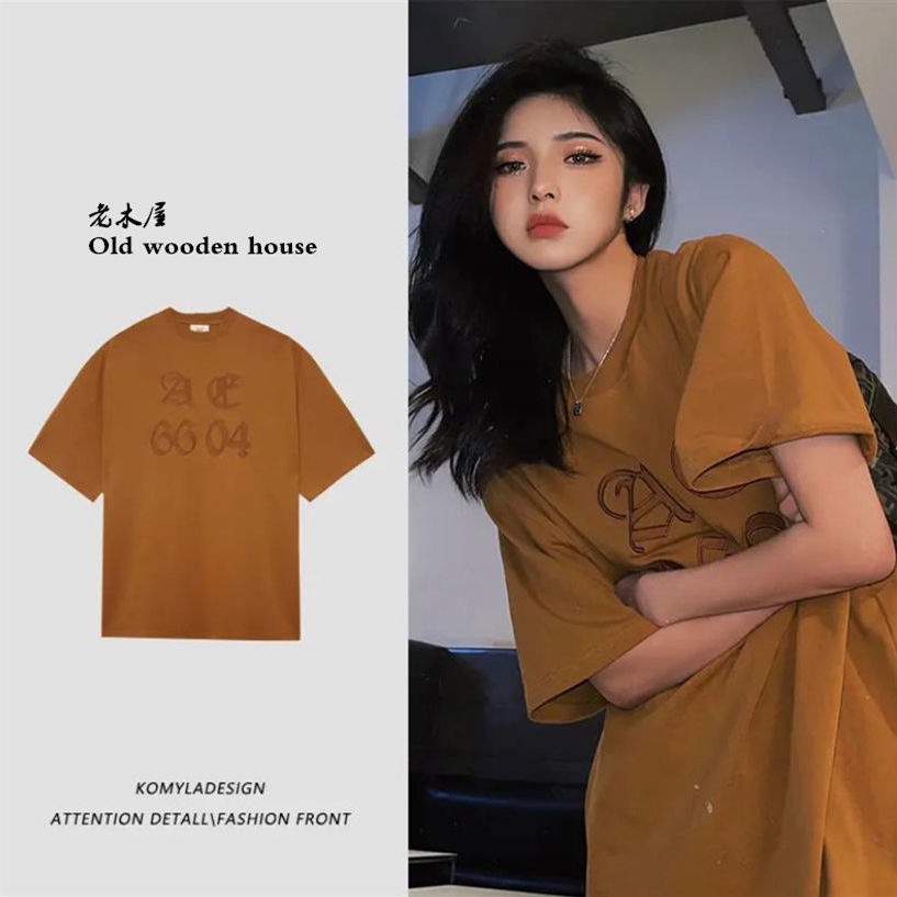 t-shirt wanita bordir lengan pendek oversize sederhana atasan t-shirt bottoming