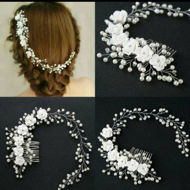 Hairpiece sirkam mawar putih aksesoris rambut / hairpiece hiasan rambut / aksesoris rambut wedding
