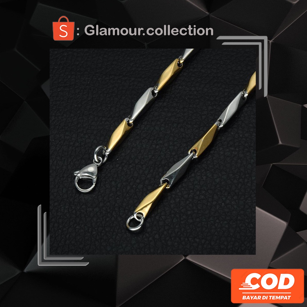 Kalung Titanium Model Padi Warna Gold Silver Anti Karat Lapis Emas Fashion Pria Wanita