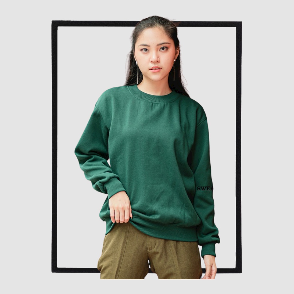 SWEATER_ID Basic Sweater Crewneck Hijau Lumut / Hijau Botol Polos Unisex