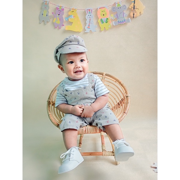 Overall baby balita anak laki laki free topi  jumpsuit romper balita bayi 3-12n ANCHOR SAILING OVERALL