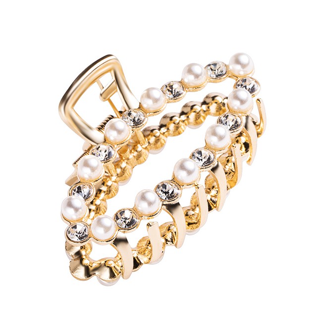 LRC Jepit Rambut Fashion Gold Diamond-studded Clip F5158X