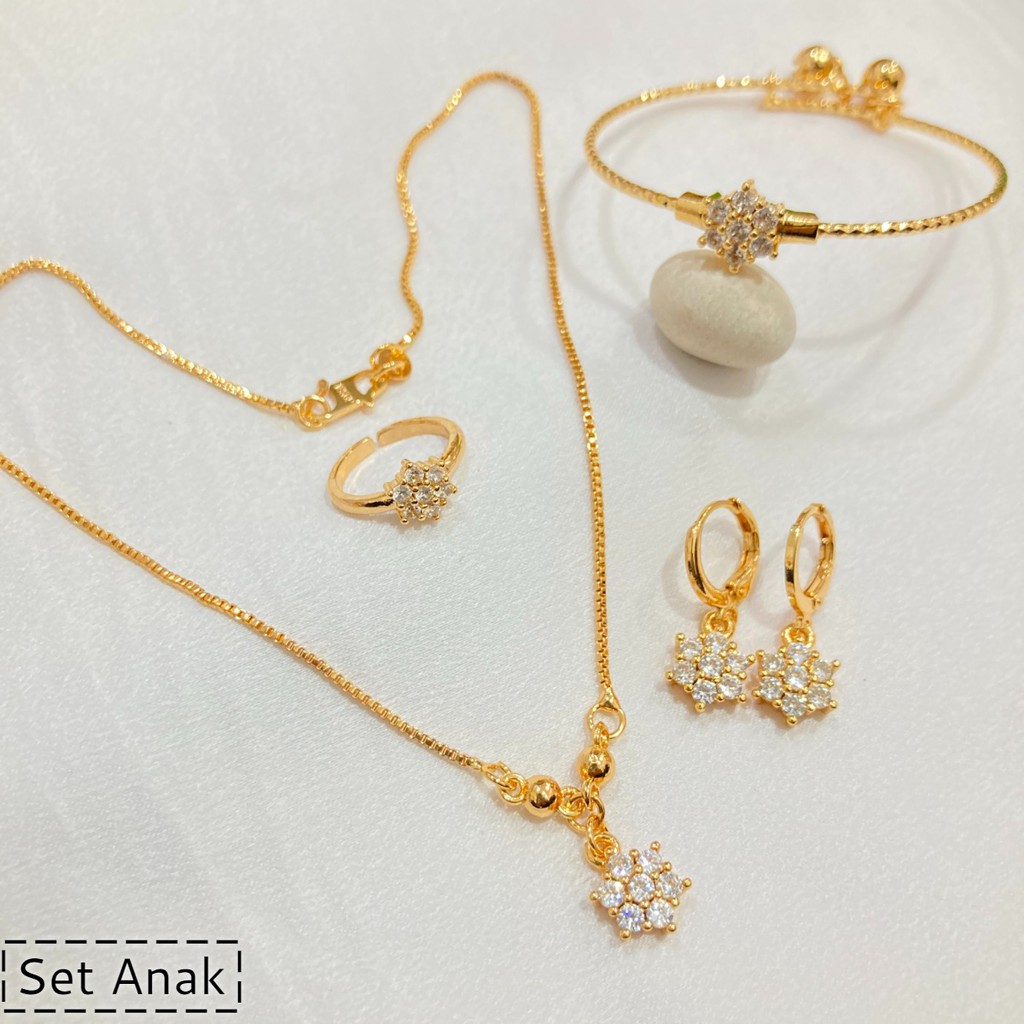 Set Perhiasan Anak Lapis Emas Full Permata Anting Kalung Cincin Gelang Aksesoris Fashion Xuping