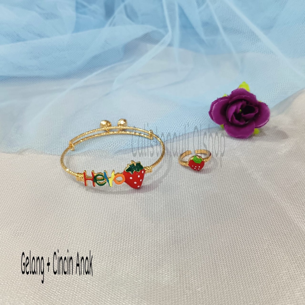GELANG+CINCIN ANAK  MOTIF PERHIASAN EMAS KOREA ANTI KARAT DAN ANTI LUNTUR