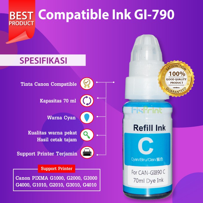 Tinta Compatible Canon GI790 GI-790 Refill Pengganti Original Printer G1010 G2010 G3010 G4010 G2000