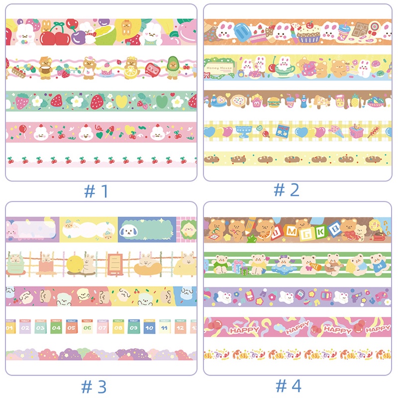 5 Roll Stiker Kertas / Selotip Washi Gambar Kartun Lucu Untuk Dekorasi Handbook DIY