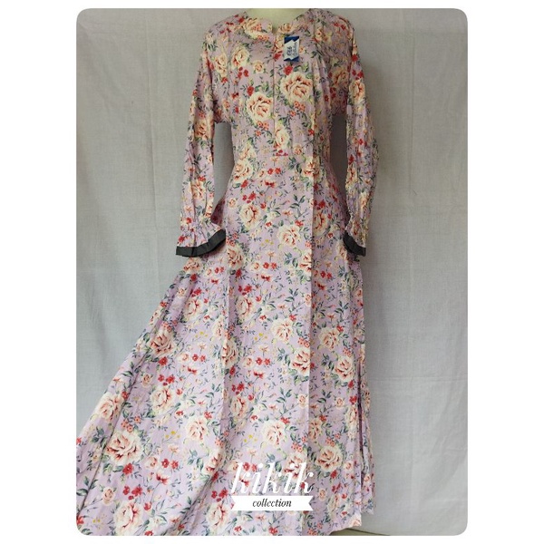 Long Dress Gamis Katun Jepang Motif Bunga Pakaian Muslim Wanita Jumbo Fashion Remaja Ibu Menyusui Ba