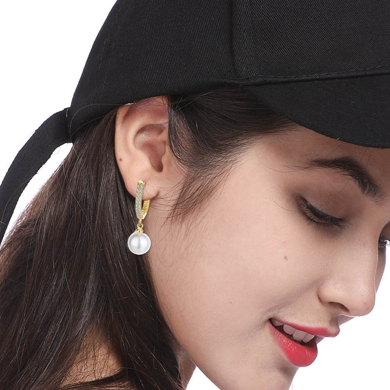 Women Fashion Jewelry Pearl Gold Stud Earings Ladies Simple Channels Earrings Jewellery Elegant Earing