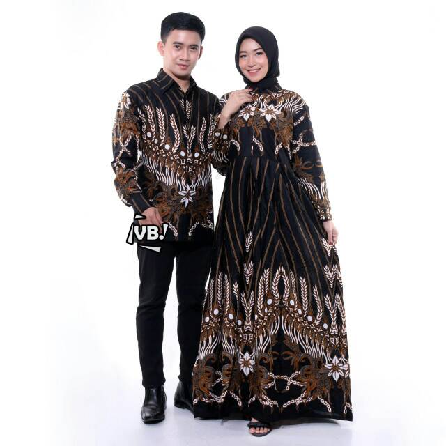 Mall Grosir Sarimbit Couple Batik Gamis Sogan Bambu Pring Hitam Manis Valentine Diskon Murah