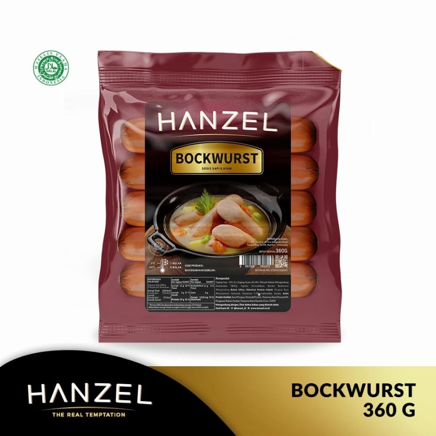 SOSIS SAPI BOCKWURST HANZEL 360GR PREMIUM BEEF SAUSAGE ISI 5PCS