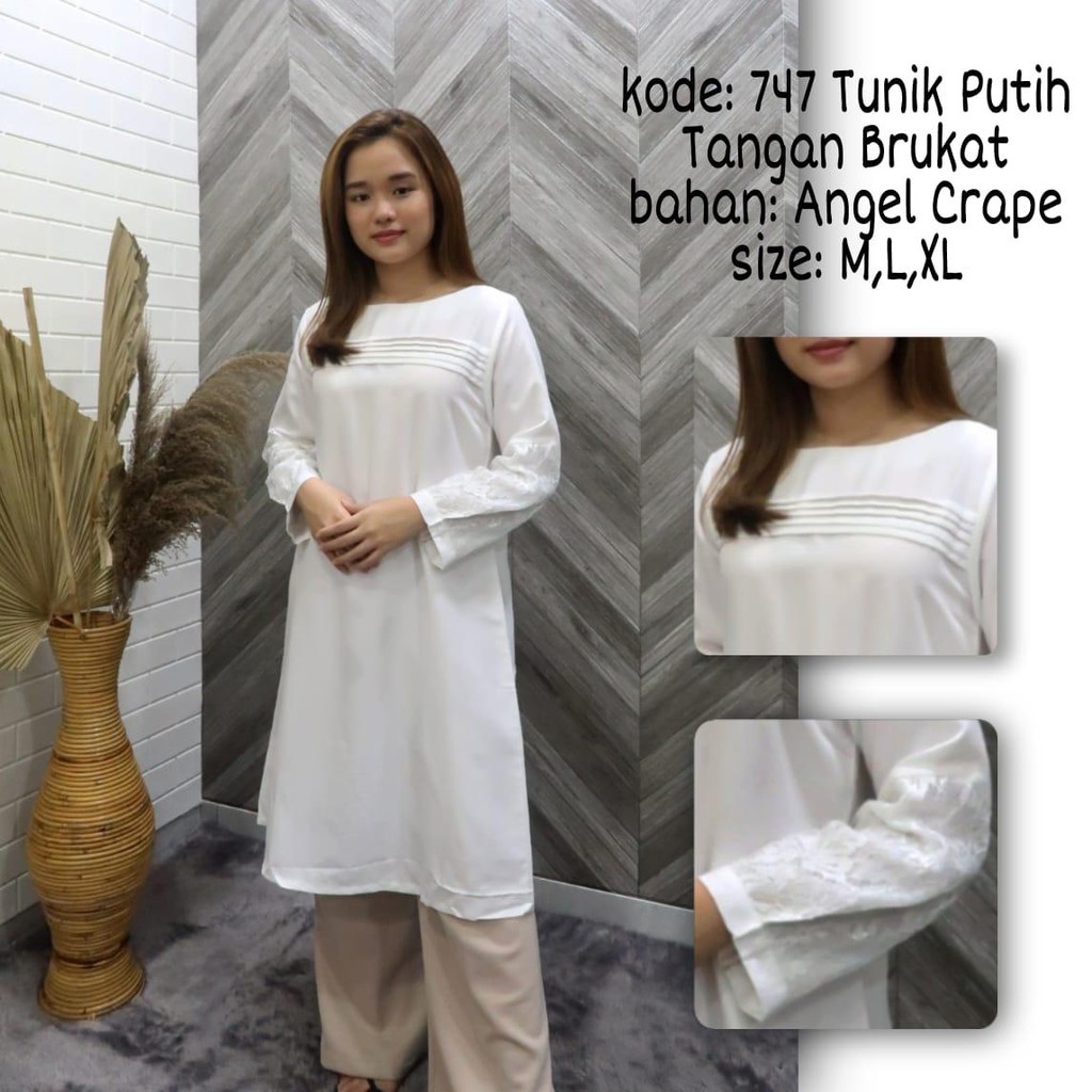 TUNIK PUTIH WANITA/TUNIK MUSLIM/ FASHION MUSLIM WANITA/ BASIC TUNIK/TUNIK BRUKAT/TUNIK CANTIK/TUNIK 