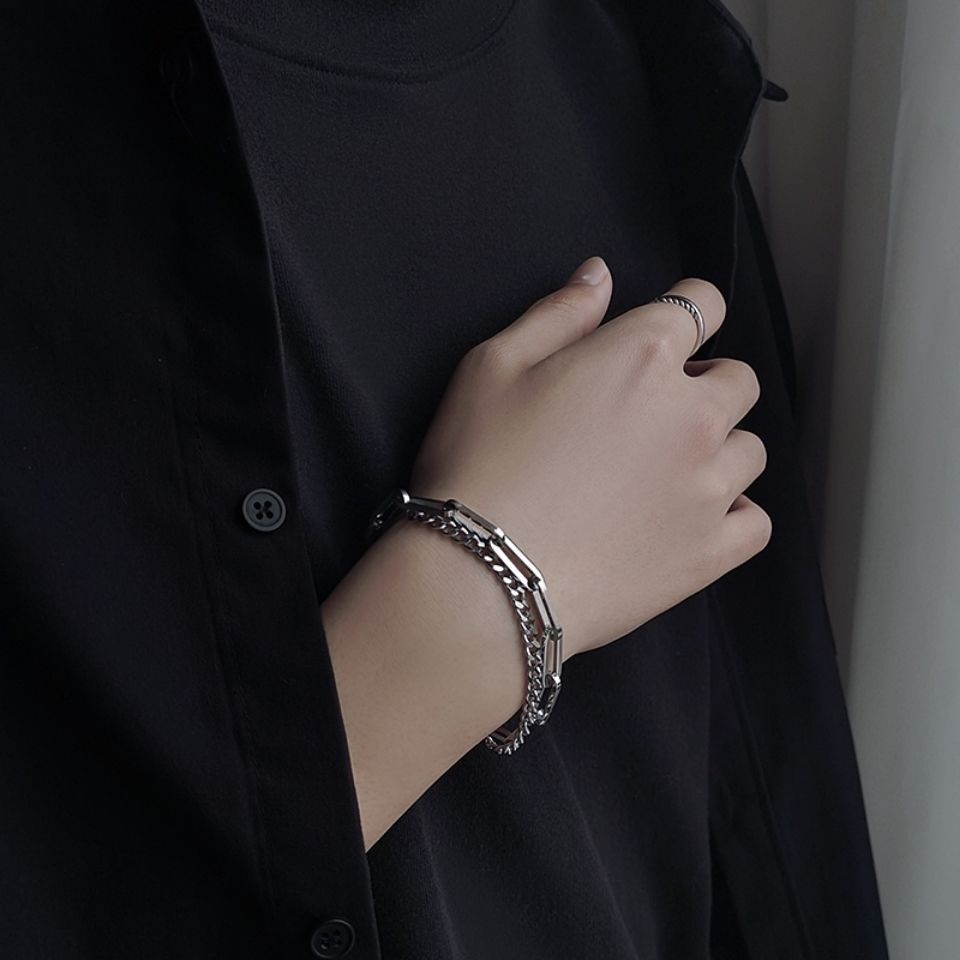 Niche desain in fashion jahitan double-layer stack dengan gelang pria dan wanita hip hop pribadi din