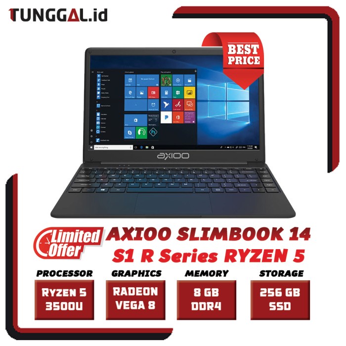 AXIOO SLIMBOOK 14 S1 R Series RYZEN 5 3500U 8GB 256SSD W10 PRO 14 FHD