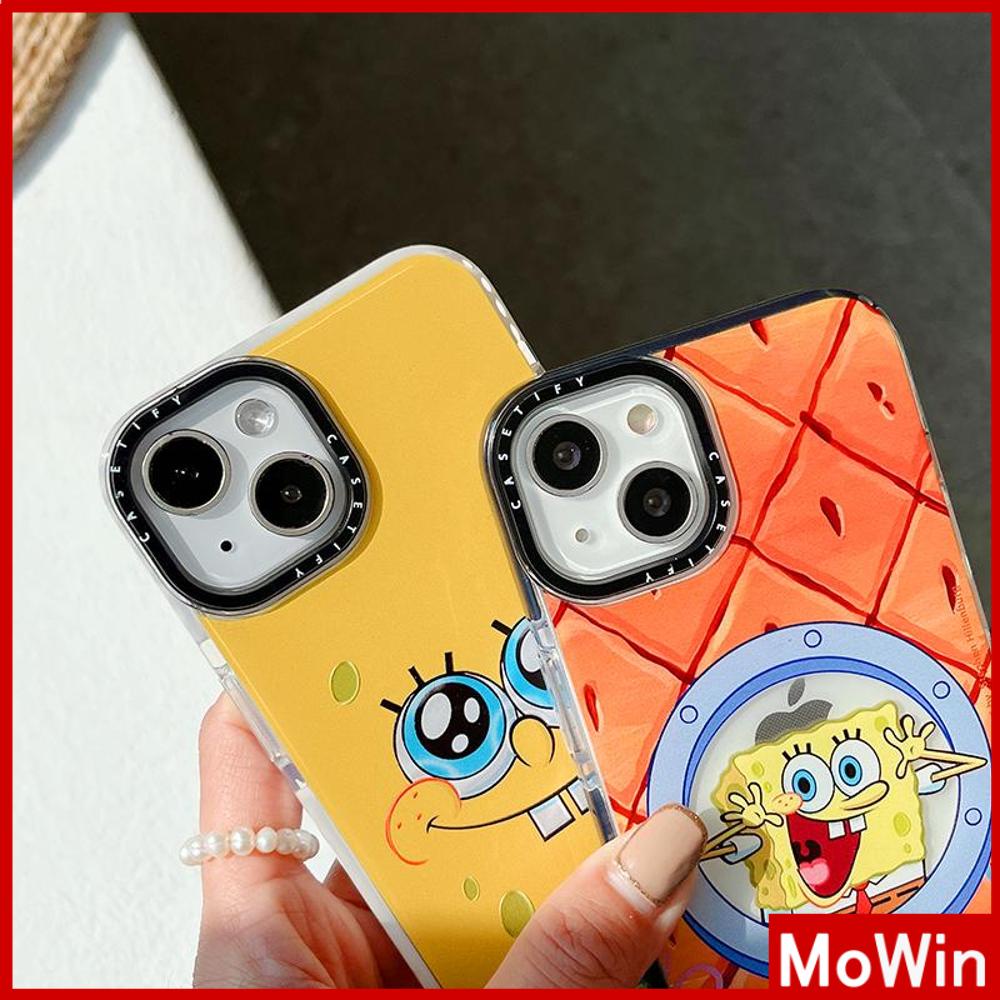 Soft Case Silikon Tebal Transparan Shockproof Motif SpongeBob SquarePants Untuk iPhone 13 Pro Max 12 Pro Max 11 7 Plus
