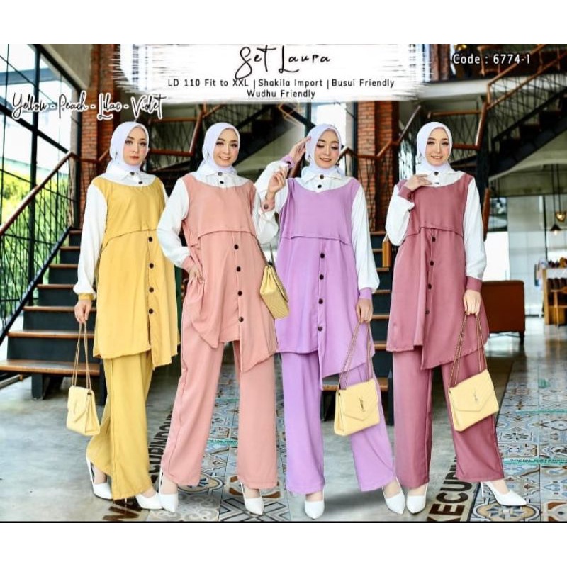 SET LAURA ORI MRS.CHOCOLATE/PAKAIAN WANITA MUSLIMAH/BAJU SETELAN BUSUI/ONESET SETCEL KERJA KANTOR