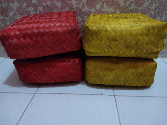 (b2502) Sepasang Besek Warna 25x25x8 Cm Besek Warna Warni Besek Snack Besek Nasi Besek Kenduri