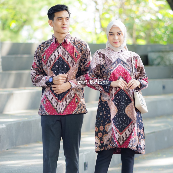 Batik Couple Modern Lengan Panjang Bahan Katun Premium Atasan Batik Wanita Copel Baju Batik Couple Kapel Pasangan Keluarga Kondangan Blouse Batik Tunik Batik Modern Wanita Dan Pria Terbaru Kekinian FASHION BATIK ALUNA