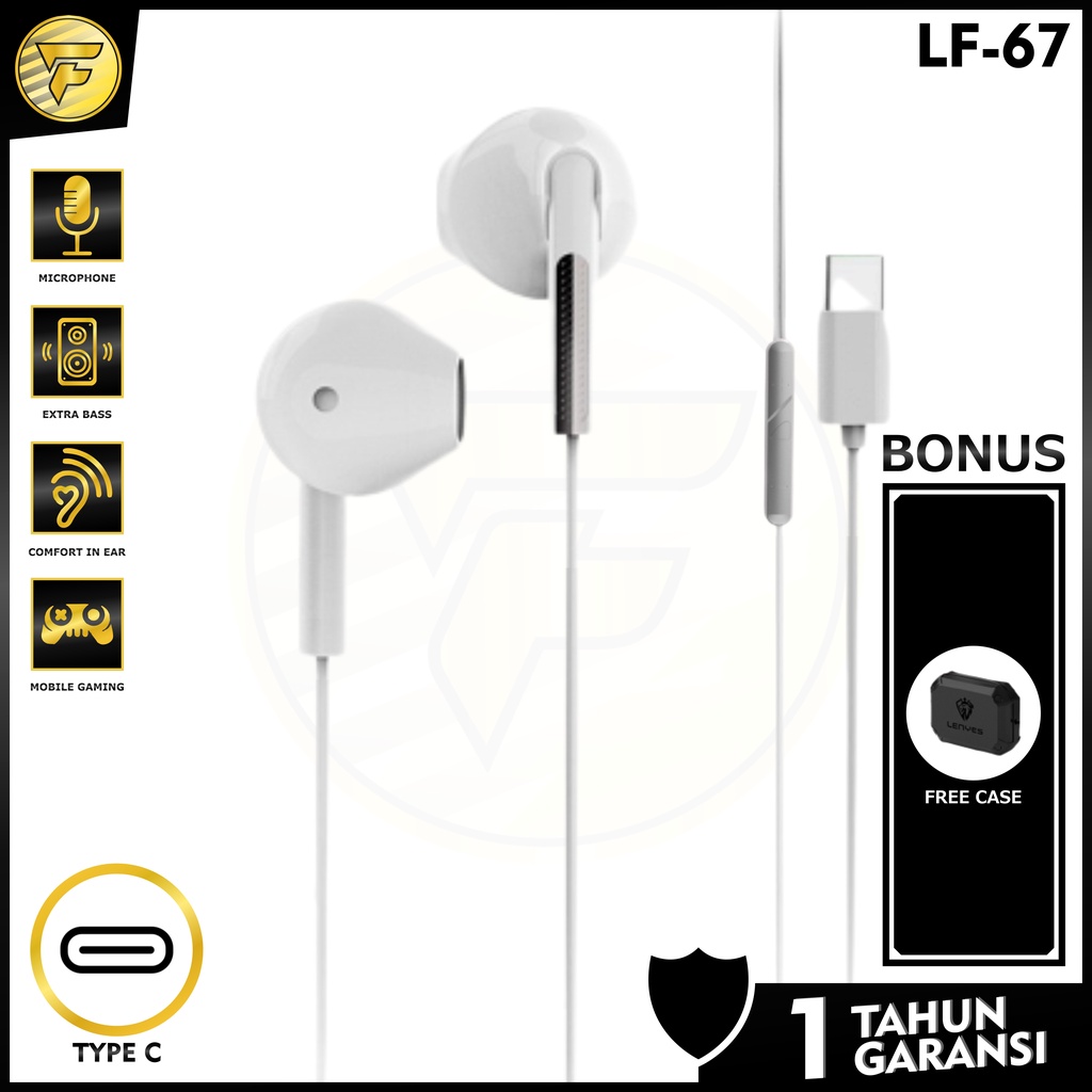 Lenyes LF67 earphone original Type C Super Bass Hifi Stereo music telefon headset mic