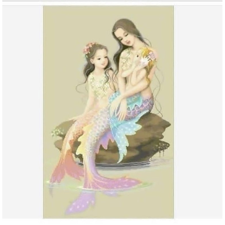 paket kristik duyung mermaid pola kain mommy putri duyung 75x50cm cross stitch 14ct embroidery keraj