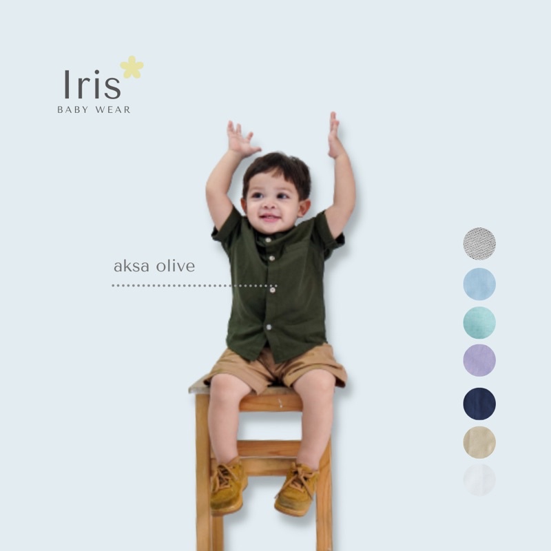 Iris Baby Wear - Atasan Kemeja Bayi Koko Anak Laki Laki Polos Linen Lengan Pendek Bayi Kemko Anak Hi
