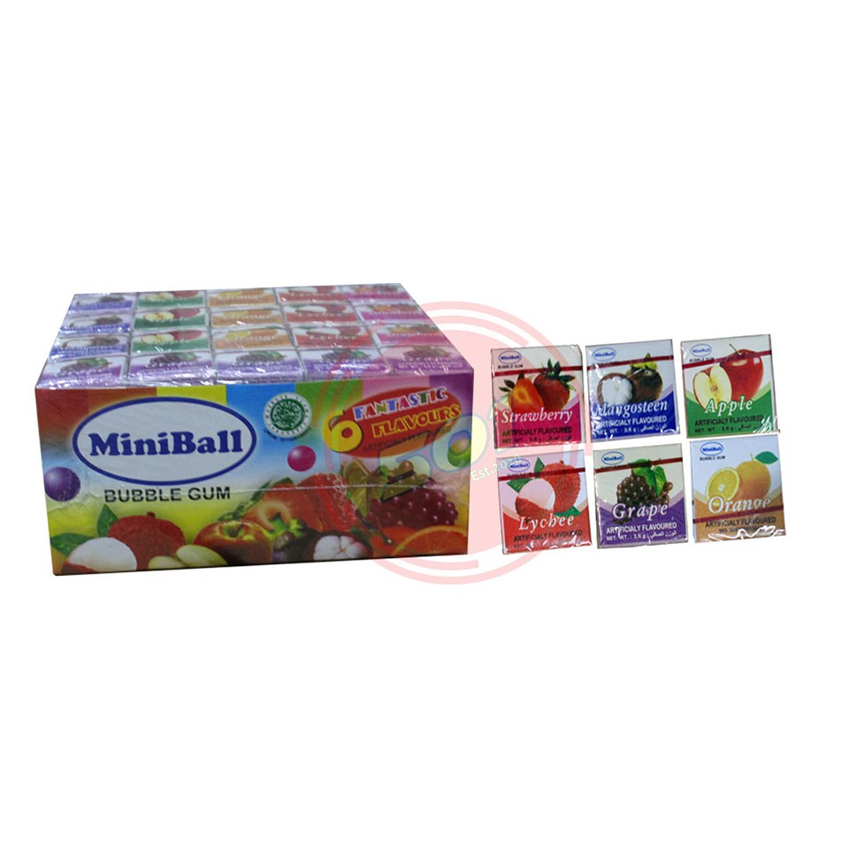 

Permen Karet MiniBall Bubble Gum 6 Fantastic Flavours Box 100 pcs
