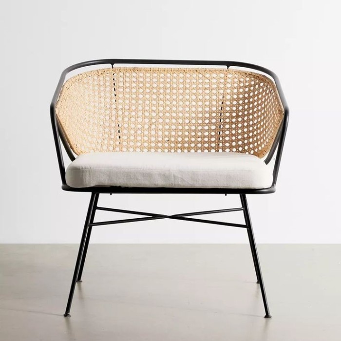 B087 Kursi Cafe Minimalis Besi Kombinasi Rotan Terbaik , Kursi Teras Modern