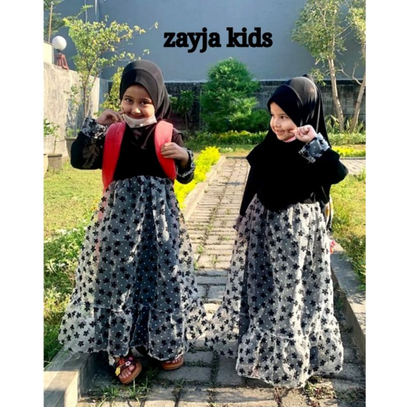 Abaya Turkey Gmis Hitam Dress Maxi Zayja Kids
