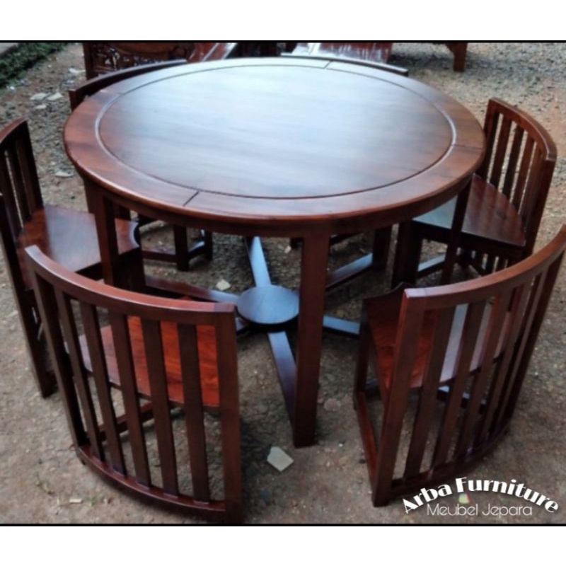 MEJA MAKAN BULAT MODERN / MEJA MAKAN RESTORAN MINIMALIS KAYU JATI