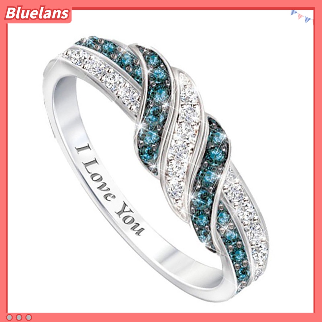 Bluelans Cincin Berlian Imitasi Desain Tulisan I Love You Untuk Wanita