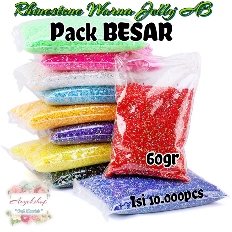 Rhinestone 3mm WARNA JELLY AB PACK BESAR 10.000pcs bahan craft henna Nailart Fake nail Kuku palsu