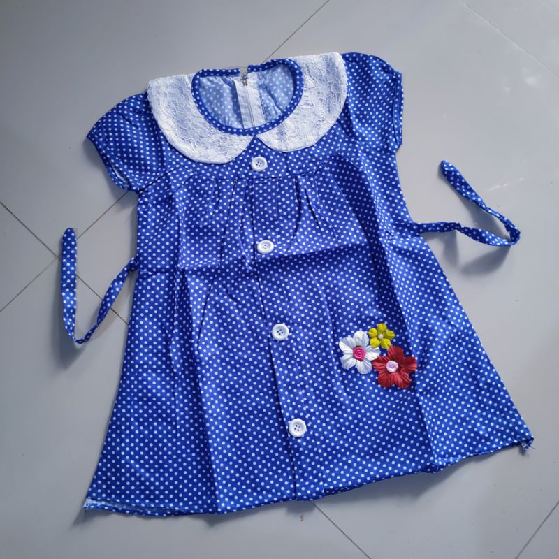 Dress anak 2 3 tahun polka kerah putih tali ( dress POLKA kerah tali )