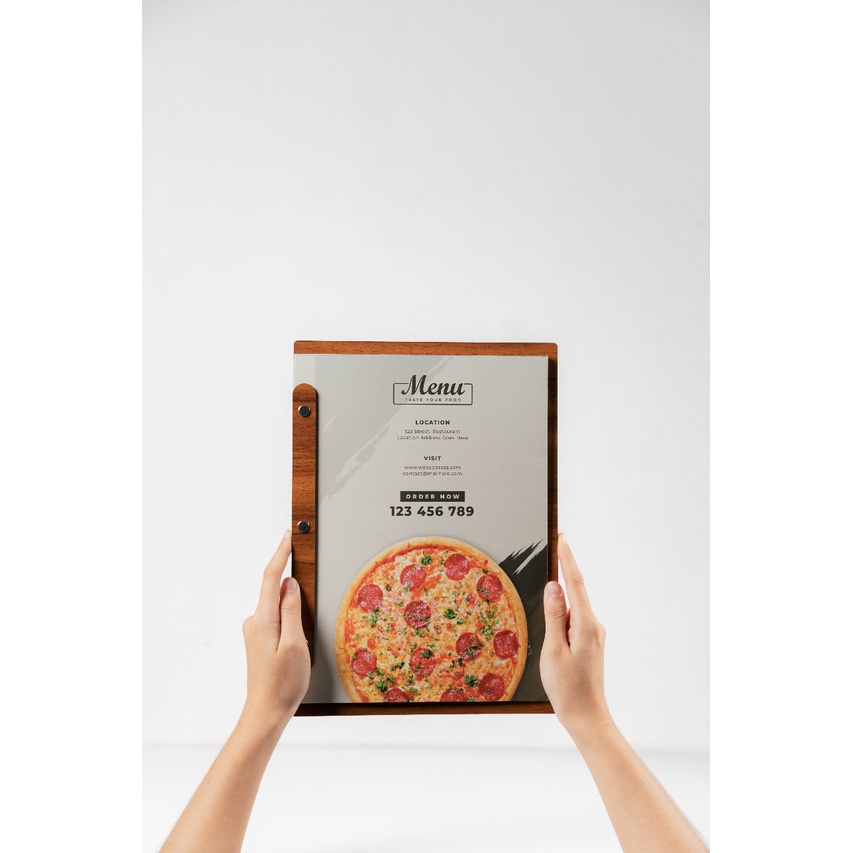 Wooden Menu Board Size A4  Tidak Include Isi Custom Design Logo / Tulisan ( Buka Samping )