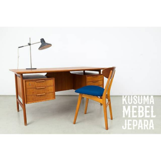 Set Meja Kursi Kerja Kantor Minimalis Kayu Jati (1 Meja dan 1 Kursi)