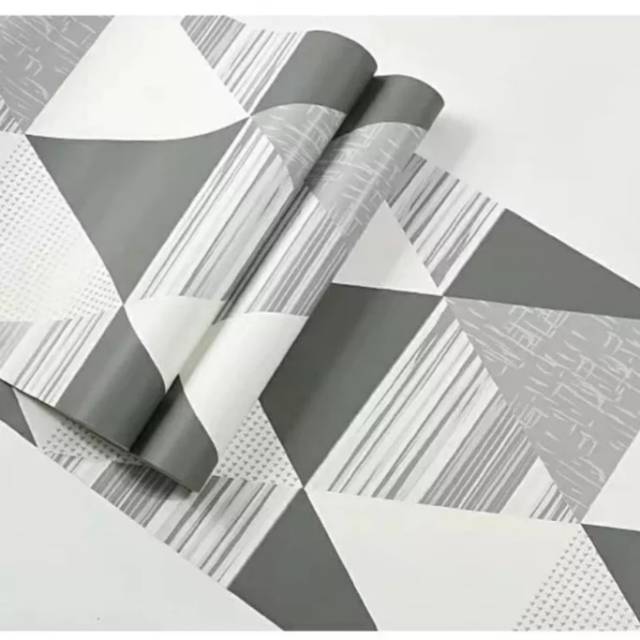 Wallpaper stiker dinding motif segitiga grey and white BESAR