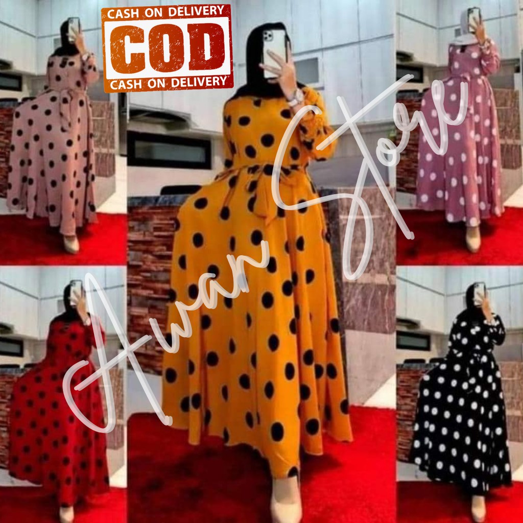 LANGSUNG KIRIM POLKA SUPER Jumbo LD=140 [5-XXXL125-145KG] - GAMIS MONALISA POLKA MAYUNG/GAMIS SAKU /TALI PINGGANG