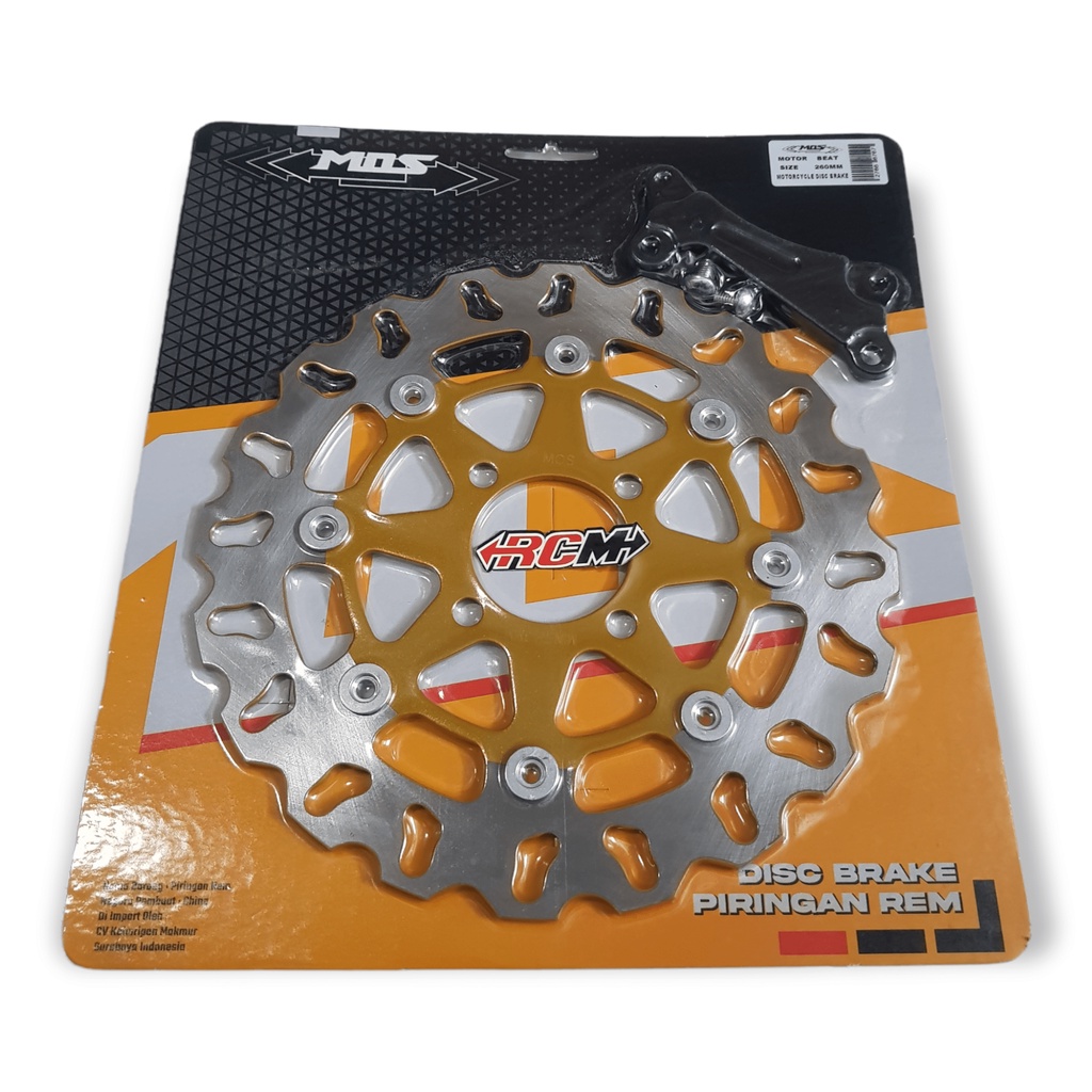 PIRINGAN CAKRAM DISCBRAKE DISC BRAKE REM DEPAN DPN FLOATING MODEL KEMBANG GOLD EMAS UTK MOTOR BEAT 260MM 260 MM MOTIF DAY SDH MA BREKET BRACKET NYA ORI ORIGINAL MOS ASLI